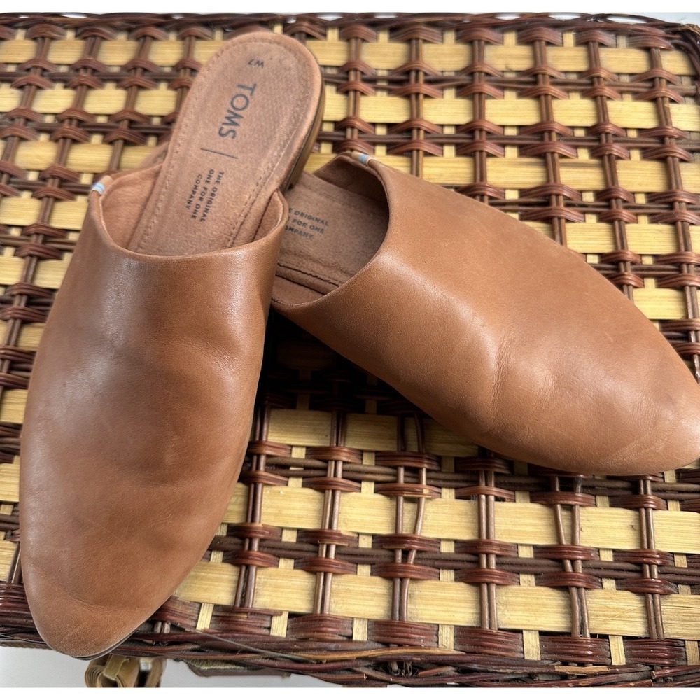 Toms Women's Jutmul Mule Flat Shoes Brown Leather Slip On Pointed Toe Size 7